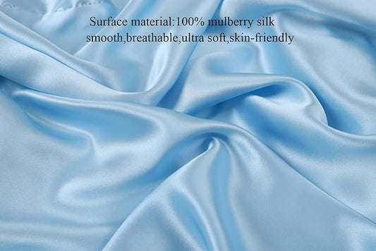 Knlpruhk Silk Fitted Crib Sheet 28" x 52" Surface (100% Pure Mulberry Silk) – 9" Deep Pocket (Satin) for Baby Hair 19 Momme 6A High Grade Fibers Ultra Soft Smooth Breathable Lt Blue