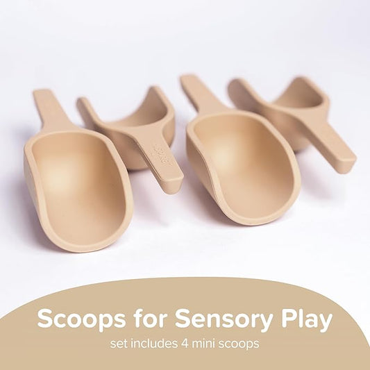 Inspire My Play - 4 x Mini Silicone Scoops - Perfect for Sensory PlayTray - Sensory Bin Accessories - Special Education Classroom Supplies - Montessori Education Toys - Multi-Purpose Shovel - Natural