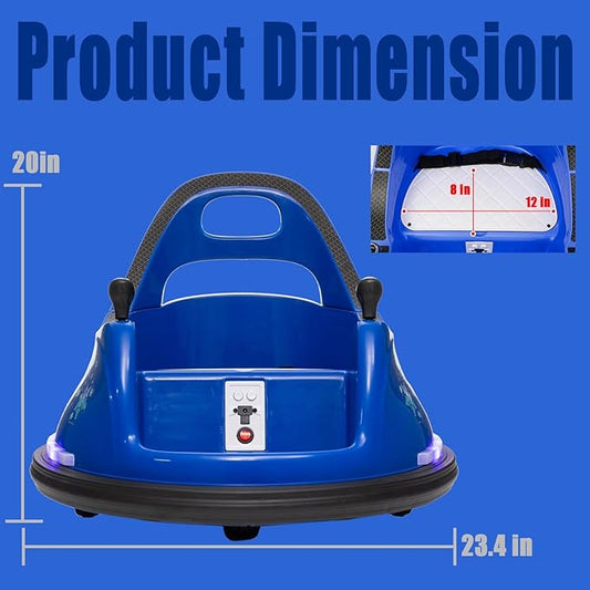 FINITO 12V Electric Ride on Bumper Car for Toddlers with Remote Control, 360 Degree Spin, LED Lights, Music, Safety Belt for Age 3+ Years Kids, Gift for Boys and Girls, Dark Blue
