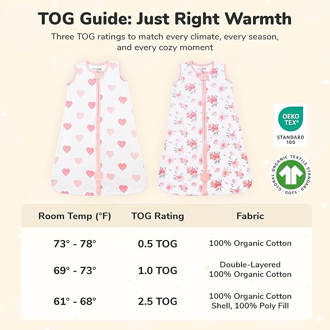 Mama Cheetah Baby Sleep Sack 2.5 TOG, Organic Cotton Baby Wearable Blanket with Two-Way Zipper, Swaddle Transition Baby Sleeping Bag for Newborn Infant Toddler Boy Girl, 12-18 Months