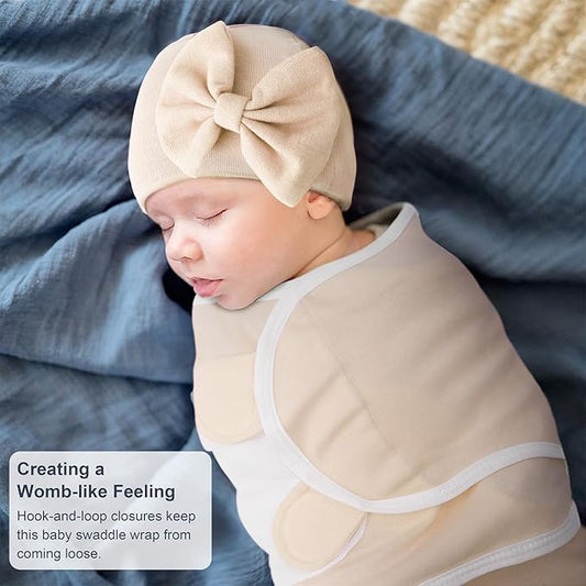 DRESHOW BQUBO 3 Pack Baby Swaddle Sleep Sacks Baby Swaddling Blanket Wrap Newborn Swaddle Sack with Big Bow Hat for Boys Girls 6-12 Lbs Newborns & 0-3 Months Girls Boys