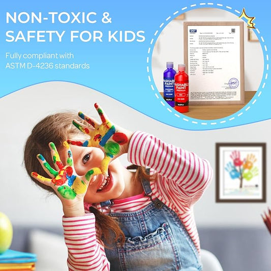 Nicpro 8 Colors Washable Paint Set for Kid (4oz,120 ml), Acrylic Bulk Paint Supplies Non Toxic Children Tempera Paint, Easy Clean Finger Paint for Art Craft DIY, Poster, School, Home,Classroom, Party