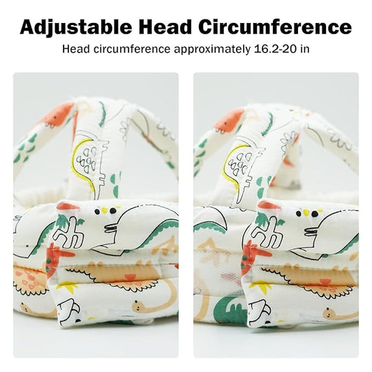 Baby Head Protector Baby Helmet for Crawling Walking, No Bumps Safety Head Adjustable Protective Cap for Walking, Playing - Red Dinosaur