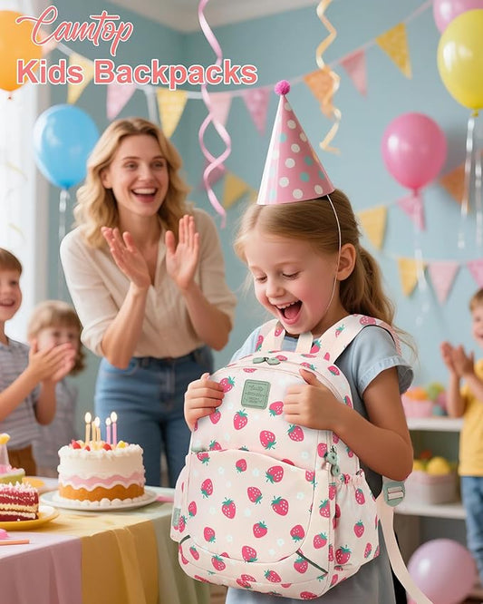 CAMTOP Toddler Backpack for Boys Girls 2-4, Kids Backpacks for Kindergarten Preschool, 12" H Small Bookbag for Daycare Travel (L - Pink Strawberry, 15"- Fit A4 Folder)