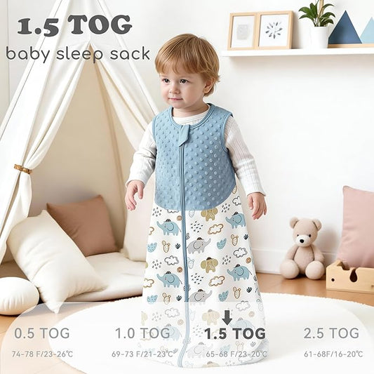 Baby Sleep Sack 18-24 Months 1.5 TOG, 100% Cotton Baby Wearable Blanket with 2-Way Zipper, Infant Toddler Sleeping Sack for Newborn Boys and Girls, Coffee+Blue