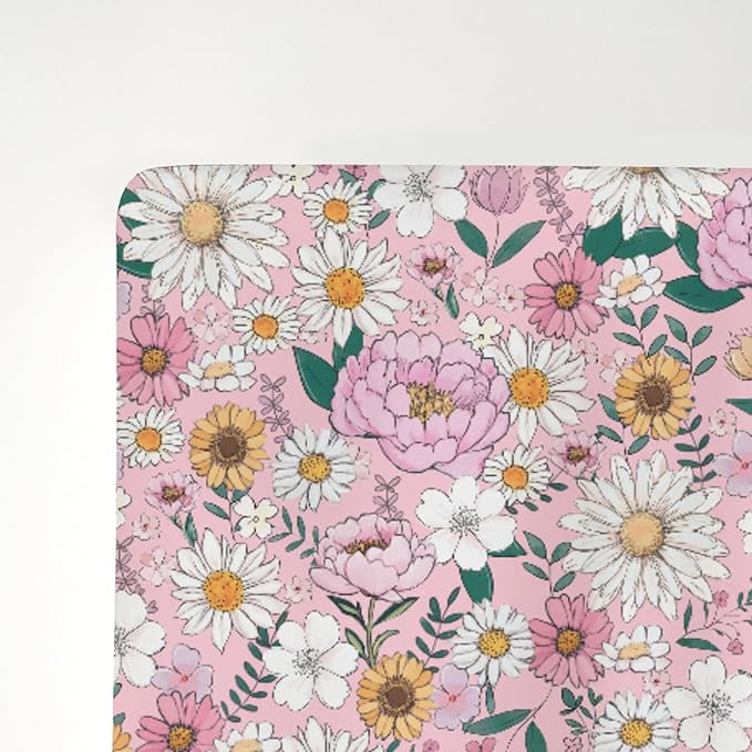 Spring Boho Floral Baby Crib Sheets for Boy Girl 28"x52" Neutral Pink Flowers Leaves Soft Stretchy Fitted Crib Mattress Cover Pastel Peony Daisy Nursery Baby Sheet for Crib & Toddler Bed Mattresses