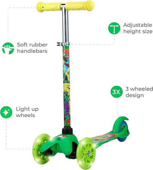 Self Balancing Kick Scooter with Light Up Wheels, Extra Wide Deck, 3 Wheel Platform, Foot Activated Brake, 75 lbs Limit, Kids & Toddlers Girls or Boys, for Ages 3 and Up