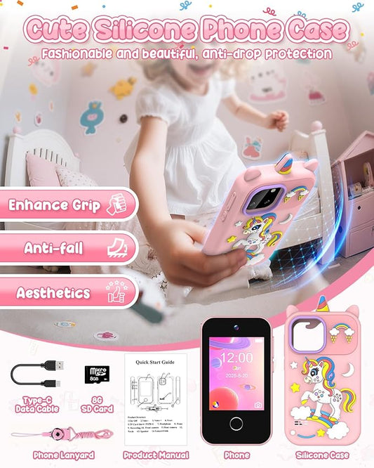 Kids' Phone Toy Imitate Smartphone Toy for 3-8 Year Old Girls & Boys - No Internet/Calls, HD Camera, MP3 Player, Learning Games | Christmas Birthday Gift for Toddlers (Pink)