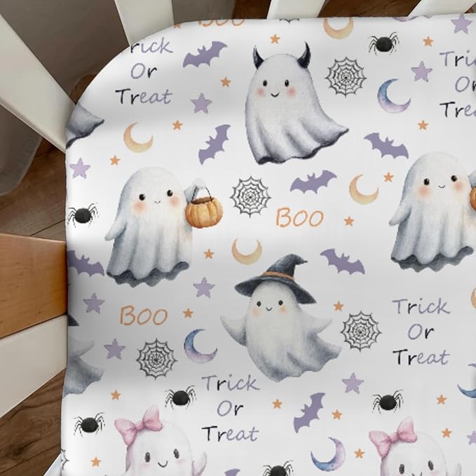 Cute Spooky Halloween Baby Crib Sheets Watercolor Witch Hat Spooky Pumpkins Baby Sheets Fall Moon Stars Fitted Crib Mattress Cover for Standard Crib Toddler Mattresses 28x52in