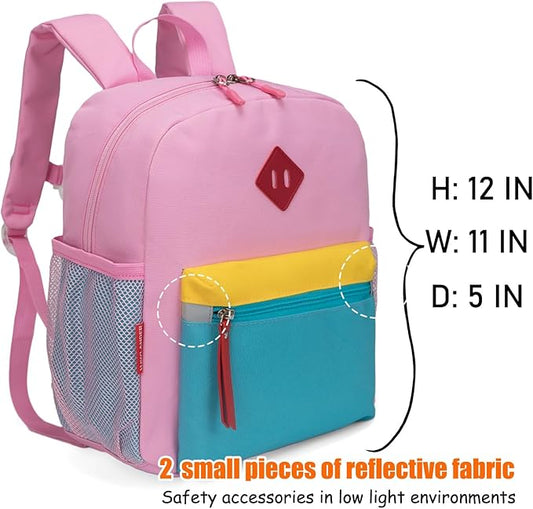 HawLander Little Kids Backpack for Boys or Girls, Toddler School Bag Fits 3 to 6 years old, Pink Blue, 12 Inch