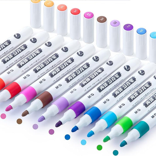 M&G Acrylic Paint Pens Markers Stocking Stuffers, 12 Colors with Medium Tip, Christmas Gifts for artists, Acrylic Paint Markers for Rock Painting, Ceramic, Metal, Glass, DIY Crafts,fabric paint