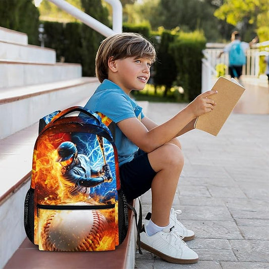 CustomWish Backpack for Boys, Baseball for Kids Teens Elementary Middle Primary High Senior, 17 Inch Lightweight Sport Bookbag for Ages 6-18 Back to School Travel
