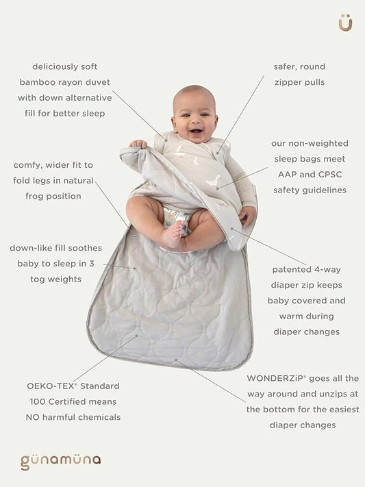 GUNAMUNA Unisex Baby Wearable Blanket, Sleep Sack Sleeping Bag for Infants Toddlers, Easy Changing Diaper Zipper, 0.5 TOG, Sage, 3-9 Months