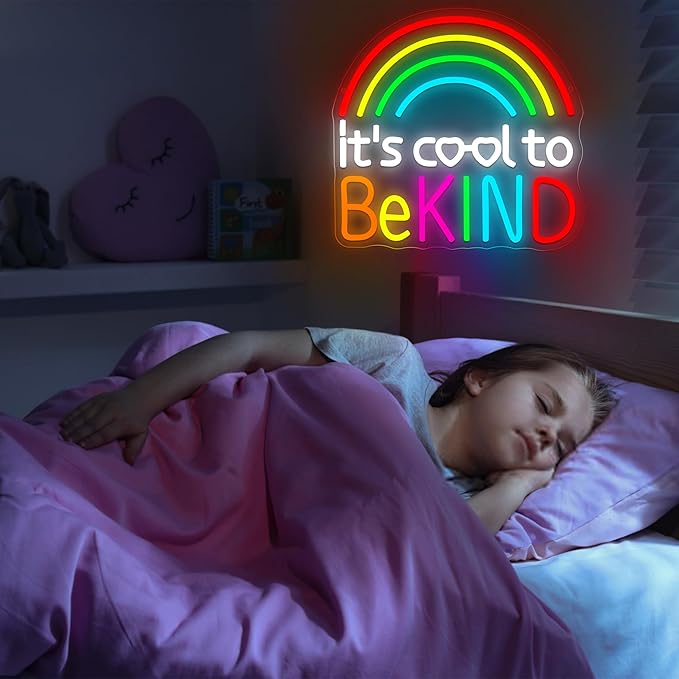 It's Cool To Be Kind Neon Sign for Wall Decor Dimmable Inspirational LED Rainbow Neon Lights for Classroom Decor Teachers Kids Signs Positive Wall Art for Classroom Kids Room Size 13.5*13in(GLNP299)