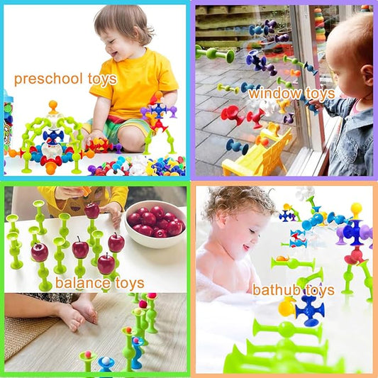 48 Piece Suction Cup Bath Toys for Kids Ages 3+, Sensory Toys for Autistic Children, Stocking Stuffers Travel Window Stem Learning, Bathtub with Storage