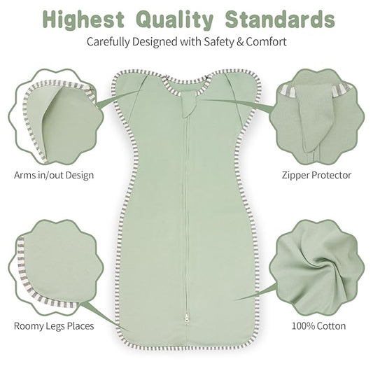Swaddles for Newborns Swaddle 0-3 Months Sleep Sack Arms Up Swaddle 0-3 Months Transition Swaddle, 2-Pack Baby Swaddles for Boy Girl with Arms In/Out 2-Way Zipper 100% Cotton 0.8 Tog (Small 5-14lbs)