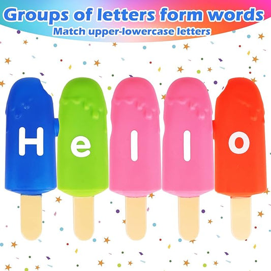 Toddler Alphabet Letters Matching Learning Toys,26 PCS Double - Sided ABC Letters Popsicle Toy Alphabet Match Game Color Sorting Recognition Fine Motor Skills Preschool Montessori Toys for Kids