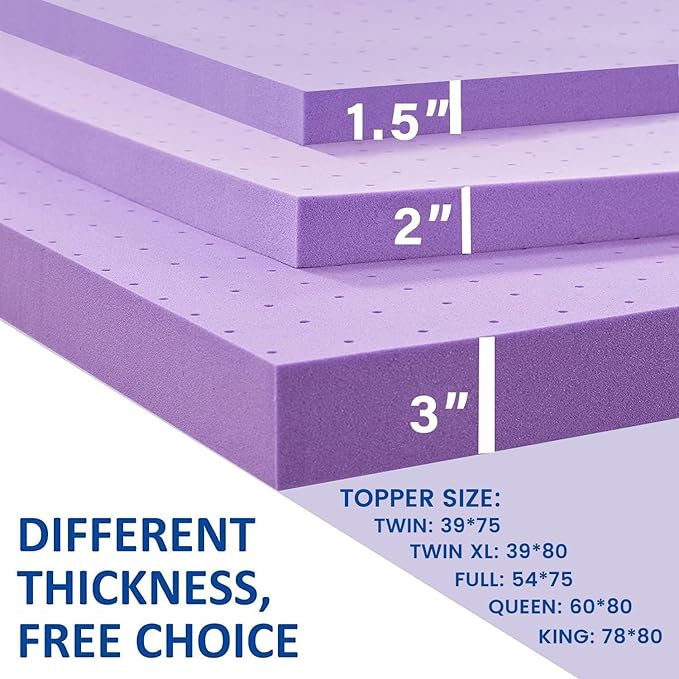 SINWEEK Gel Memory Foam Mattress Topper Twin XL, 1.5 in Twin Extra Long Mattress Pad for College Dorm Single Bed, Ventilated Soft Bed Topper, CertiPUR-US Certified, Twin XL Size