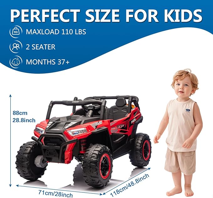 24V Car for Kids, 4WD Ride on Electric Cars, 4x4 Battery Powered Electric UTV for Boys Girls, 3 Speeds Off Road Truck with Bluetooth (Red)