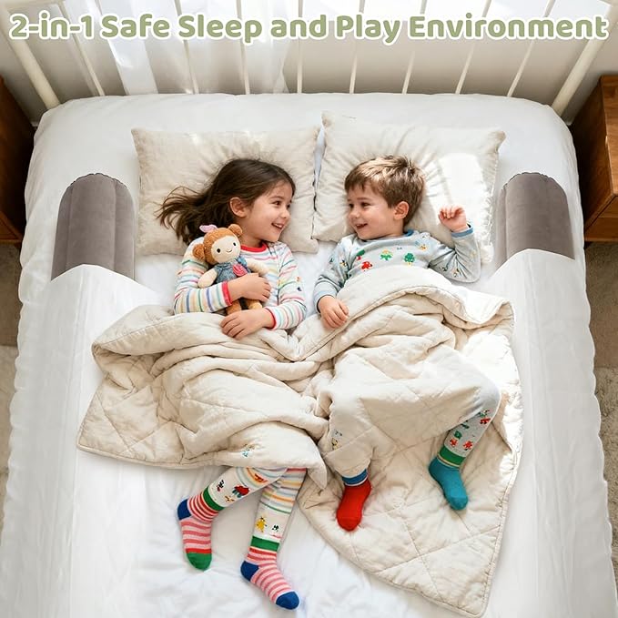 2 Pack Inflatable Travel Bed Rails for Toddlers, Flocking Portable Bed Rail for Toddlers with Non-Slip Base, Safe Toddler Bed Bumper for Queen, Full, Twin, King Size Bed, Hotel, Vacation