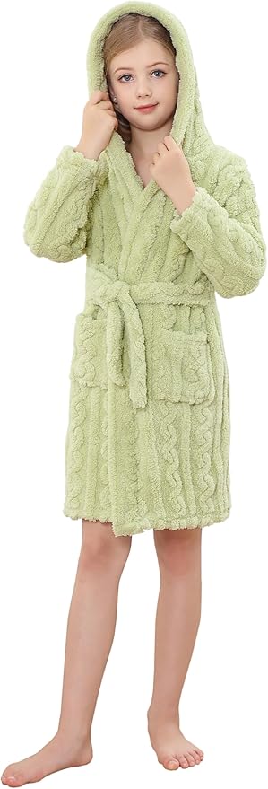 Umeyda Girls & Womens Twist Fleece Robes, Hooded Soft Warm Bath Robe for Kids Womens Fuzzy Bathrobe for Gifts
