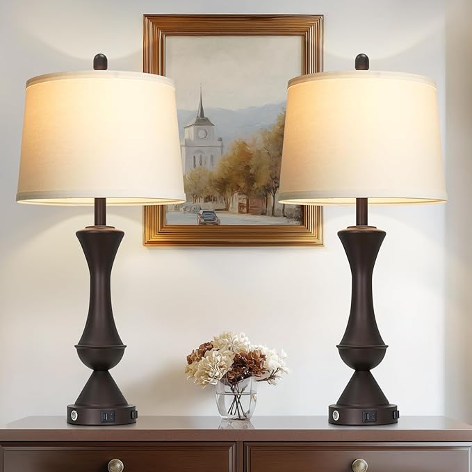 luxeflow 29" BrownTall Table Lamps for Living Room, Touch Control Bedroom Lamp with USB A+C Ports, 3-Way Dimmable Bedside Table Lamps Set of 2, Modern Metal Lamp for Nightstand