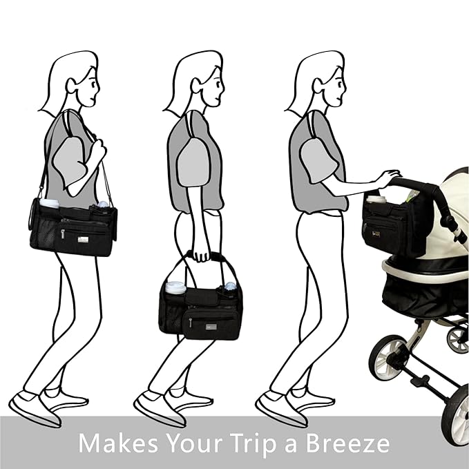 TOPDesign Universal Baby Stroller Organizer, Stroller Caddy with Detachable Mesh Bag & Heightened Insulated Cup Holders & Non-Slip Secure Hooks Accessories, Fits Most Strollers (Unicorns & Girls)