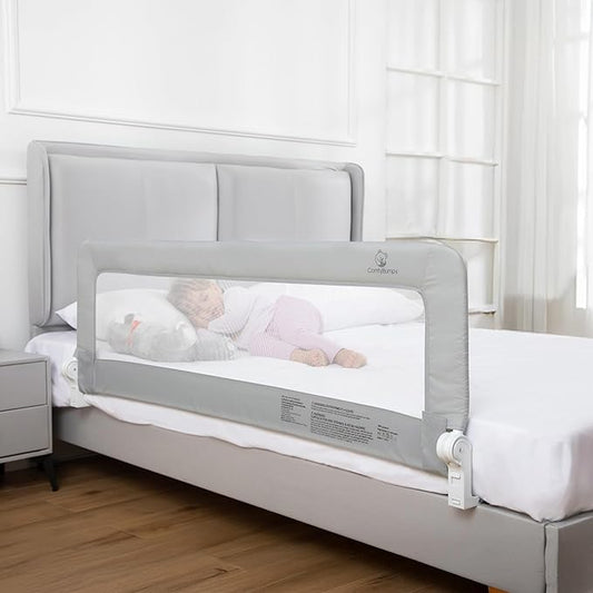 ComfyBumpy Bed Rail & Bumper Set for Toddlers – Extra-Long Rail + Foam Safety Guard | Fits Twin, Full, Queen & King Sizes | Non-Slip Protection for Comfortable Toddler Sleep | Grey