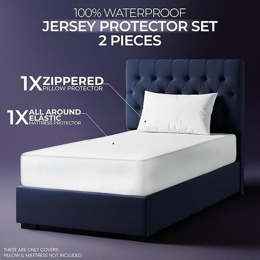Utopia Bedding Waterproof Mattress Protector Set, Twin Sheet Set Deep Pocket Soft and Breathable, Includes 1 Fitted Style Mattress Cover and 1 Zippered Pillow Protector
