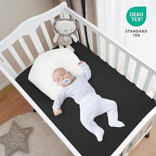 david's kids Waterproof Mini Crib Sheets, 2 Pack Ultra Soft Breathable Mini Crib Mattress Protector for Boys Girls Neutral, Universal Fit for Pack N Play, Playard and Mini Crib Mattresses, Black