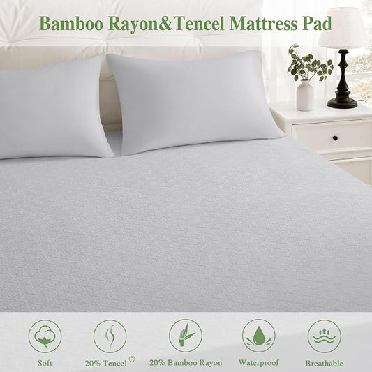 King Mattress Protector, Waterproof Mattress Pad Washable Rayon Mattress Cover Breathable Noiseless Bed Protector 3D Patterns 5" - 21'' Elastic Fitted Deep Pocket(Light Grey)