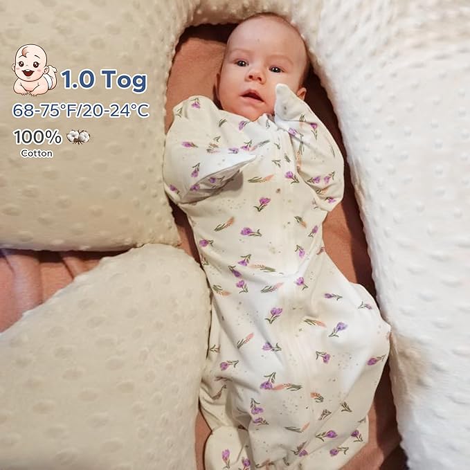 ZIGJOY Baby Transitional Swaddles for Newborns: 0.5 Tog Arms Up Sleep Sack 3-6-12 Months Soft Cotton Shark Fin 2 Way Zipper