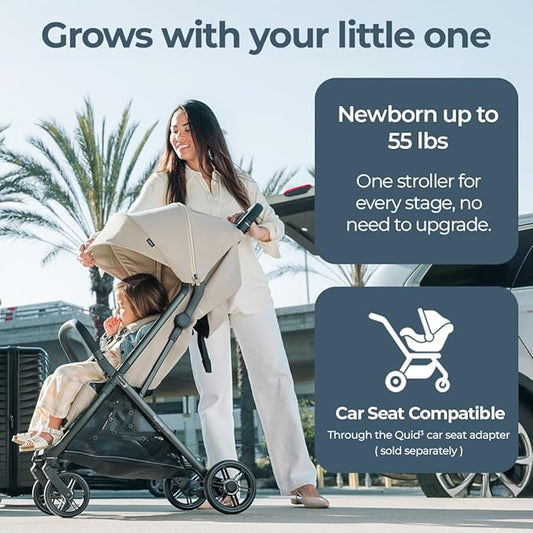 Inglesina Quid³ Stroller, Lunar Beige - Compact Reclining Travel Stroller for Baby & Toddler 0-55 lbs, One Hand fold, Airplane Overhead, Lightweight, Foldable, XL UPF 50+ Canopy