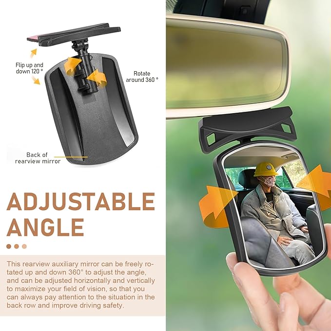 Baby Car Mirror, Curved Lens Observation Mirror, Rotatable and Adjustable Angle, Universal Car Interior Rearview Auxiliary (White)