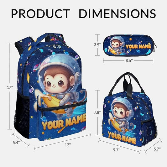 Kids' Backpacks - Personalized Monkey Backpacks with Lunch Bag - Custom Bookbag Set for Girls Boys - Toddler School Bag for Kindergarten/Preschool/Elementary(17 Inch)