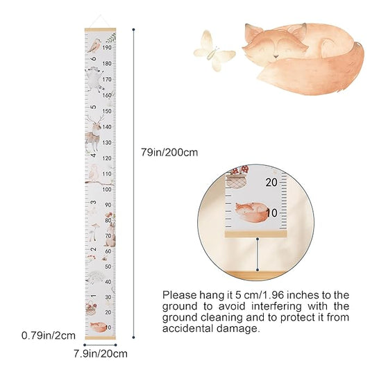 BESSLEE Canvas Kids Growth Chart for Wall, Safari Animals Height Measurement Tracker Gender Neutral, Hanging Ruler with Removable Hook, Nursery Room Playroom Toddler Bedroom Decor, 79”x7.9”