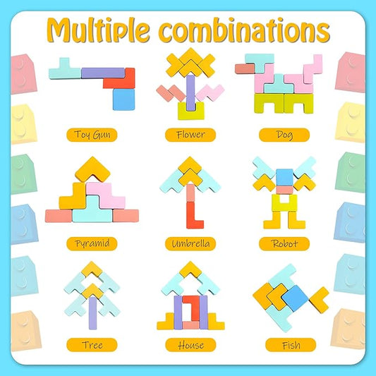 Wooden Stacking Puzzle Colorful 3D Versatile Russian Blocks for Toddlers 3-6 Years,Brain Teasers Toy Board Game Toys, Montessori Toys for 3 4 5 Year Old,Christmas Birthday Gift for Boys and Girls