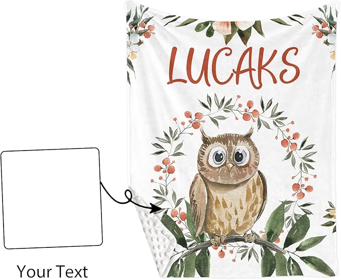 Custom Crib Bedding Set β Personalized Name Owl Baby Bedding 5-Piece Set with Soft Blanket, Fitted Sheet, Changing Pad Cover, Rug and Wall Art β Whimsical Woodland Nursery Decor for Boys Girls