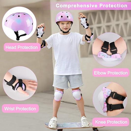 FIODAY Kids Helmet Knee Pads for Kids Unicorn Knee and Elbow Pads Wrist Guards Adjustable Protective Gear Set for Girls Boys Sports Skateboard Inline Skating Scooter