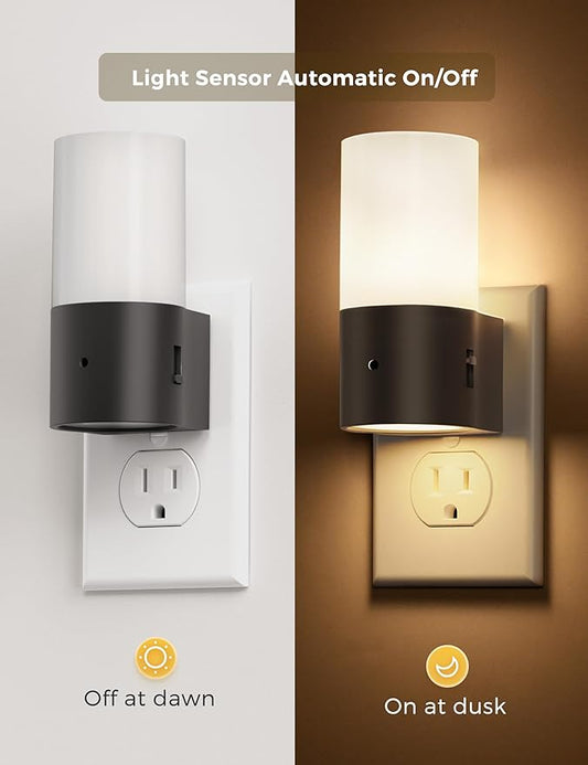 L LOHAS LED Night Lights Plug into Wall, Modern Night Light with Dusk to Dawn Sensor, Soft White 3000K, 0-100LM Dimmable Night Light for Bathroom Bedroom Hallway Stairs, 2 Pack