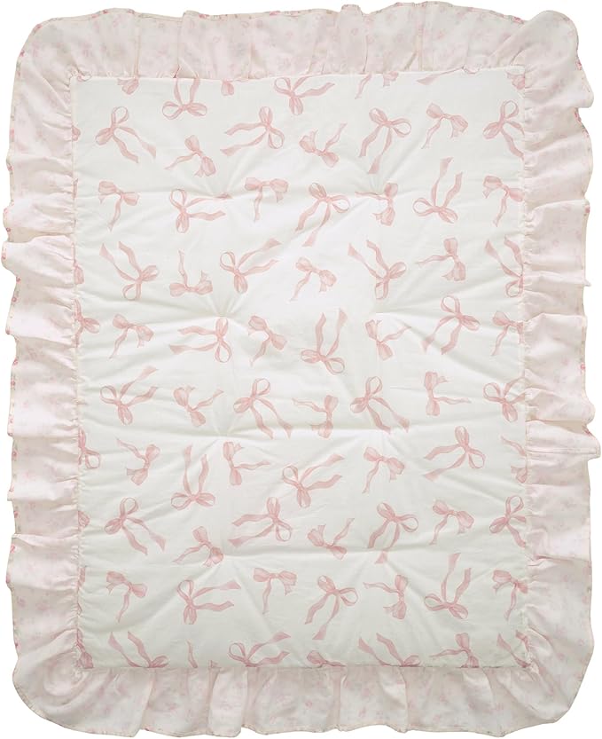 Lambs & Ivy Coquette Floral Pink Bows Aesthetic 3-Piece Baby Crib Bedding Set