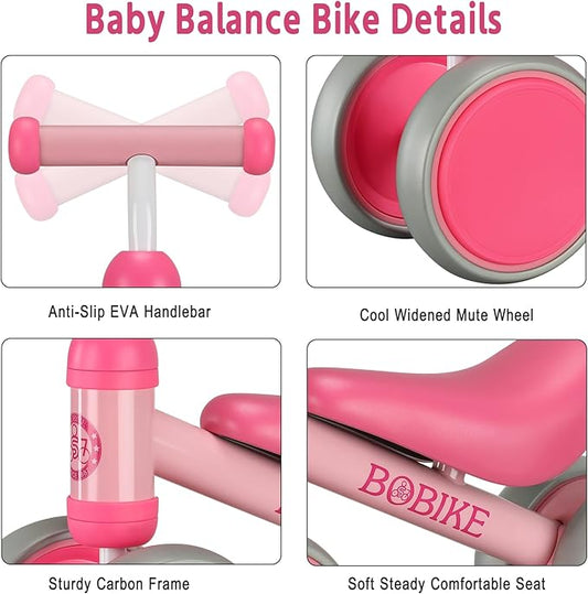 Baby Balance Bike Toys for 12-36 Months Kids Toy Boy Girls Gifts Toddler Best First Birthday Gift Children Walker No Pedal Infant 4 Wheels Bicycle (Rose Red)