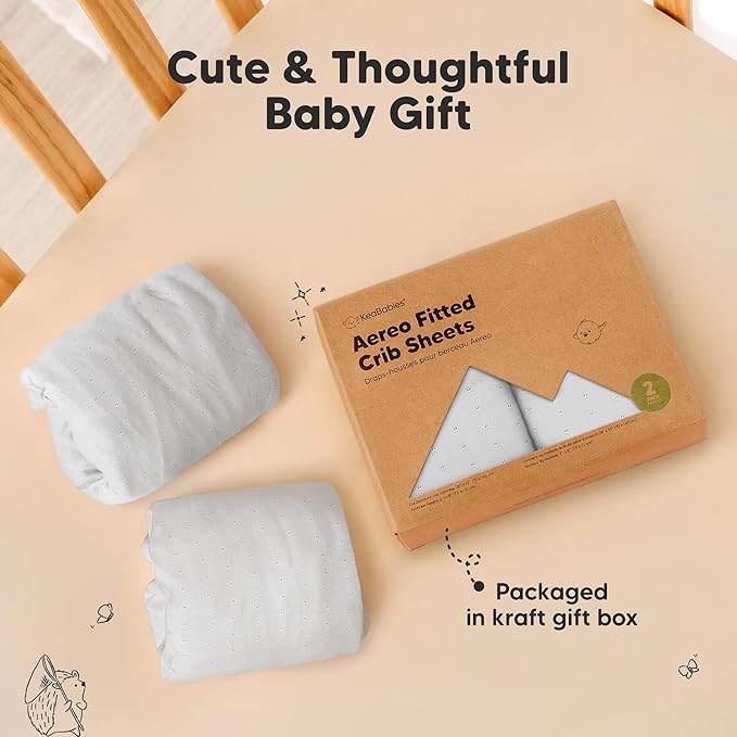 KeaBabies 2-Pack Fitted Crib Sheets for Boys, Girls, Baby - Soft Bamboo Viscose Cotton, 52x28 Standard Crib Mattress Sheets, Toddler Bed Mattress Cover, Gender Neutral, Breathable,Durable (Pearl Gray)