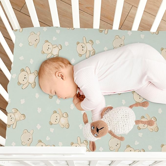 Baby Crib Sheets Fitted Crib Sheet Standard Crib and Toddler Mattress for Boys Girls 39 * 27in Pink Starfish Shell Pattern (Bear White Flower Pattern, Small)
