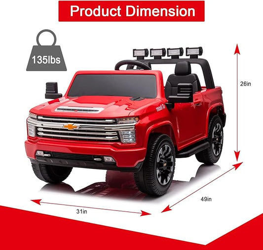 FINITO 24v Ride on Toys for Kids,Licensed Chevrolet Silverado ,2 Seater Battery Powered Ride on Cars,with Parental Remote Control, Music, Bluetooth, Gift for Kids(Red)