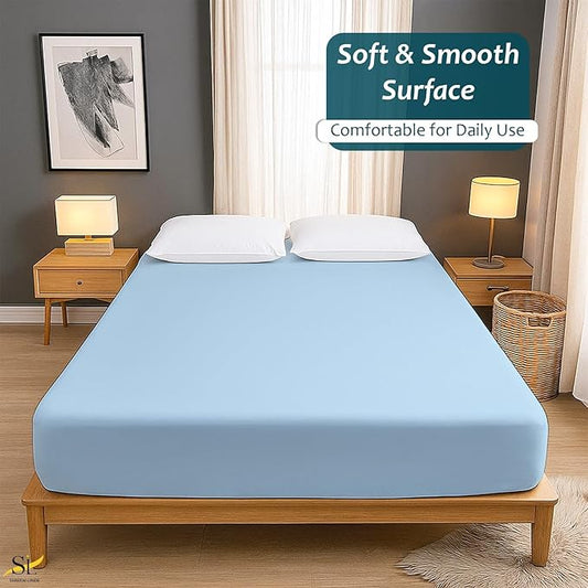 Mattress Protector 48x75 3/4 Full Bunk Fitted Sheet Style - Waterproof Vinyl Mattress Cover, Breathable, Bed Wetting & Spill Protection, Fits Mattresses up to 9" Deep (Light Blue)