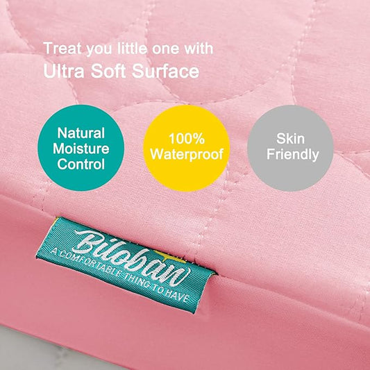 Mini Crib Mattress Protector Sheets Waterproof 2 Pack, Quilted Pack and Play Mattress Pad Cover Fits for Baby Mini Crib/Playen/Pack and Play Mattress, Grey & Pink, 38"x24"