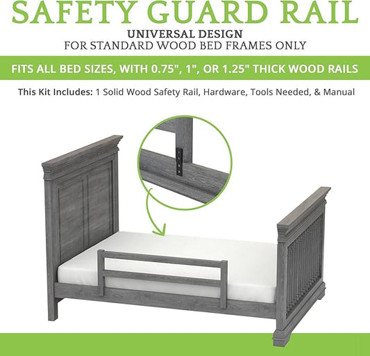 Safety Guard Rail for Baby, Kids, and Children - Solid Wood Safety Bed Rail for Toddlers - Easy Installation - Premium Protection for Bunk, Twin, Full, Queen and King Size Beds - (Arctic Grey)