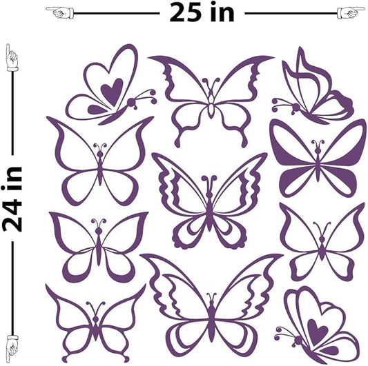 The Decal Guru Butterfly Wall Art Vinyl Stickers DIY Nursery or Girls Room Decor Peel and Stick Butterflies Decals (Violet, 24x25 inches)