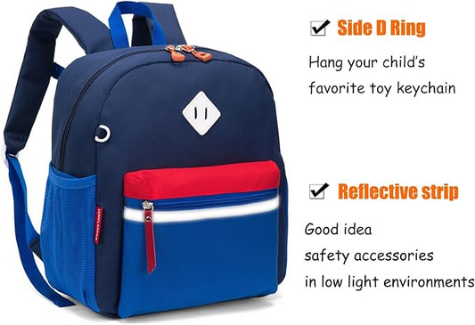 HawLander Little Kids Backpack for Boys or Girls, Toddler School Bag Fits 3 to 6 years old, Dark Blue, 12 Inch